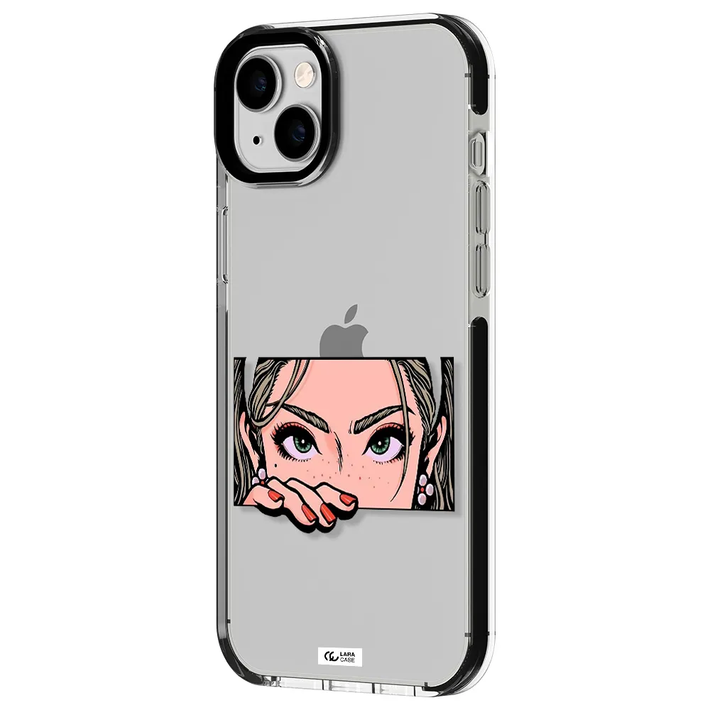 a cartoon of a woman's face Apple iPhone 14 plus impact black border Case