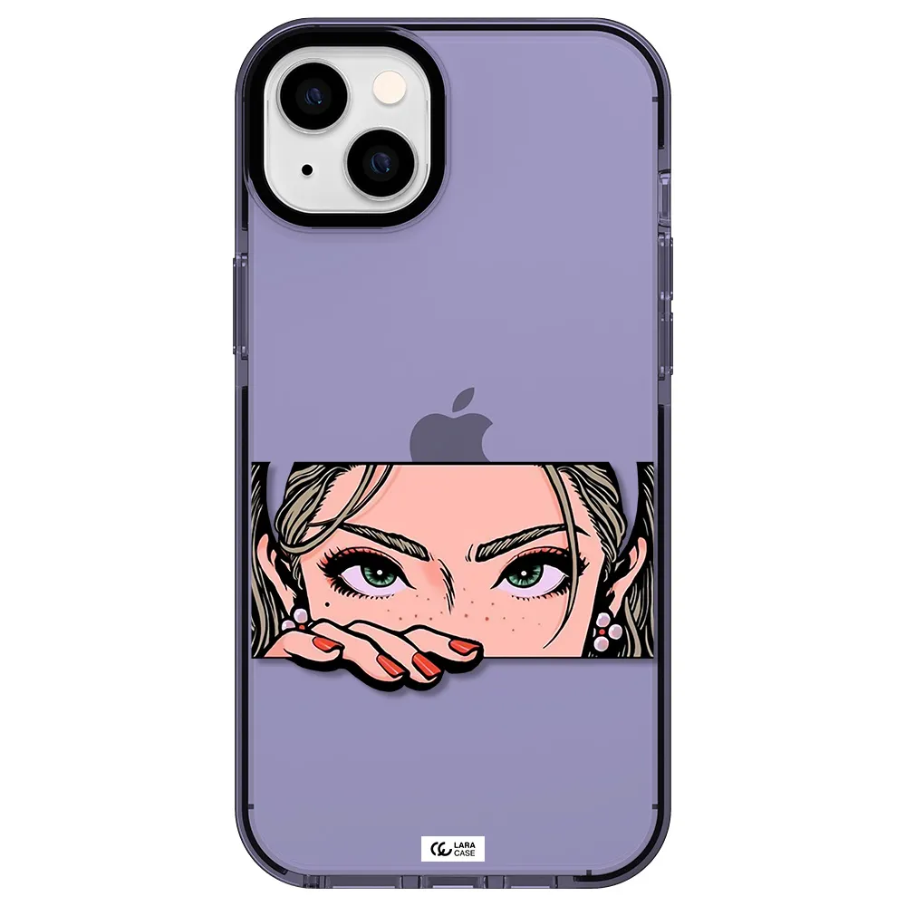 a cartoon of a woman's face Apple iPhone 14 plus impact Lilac Case