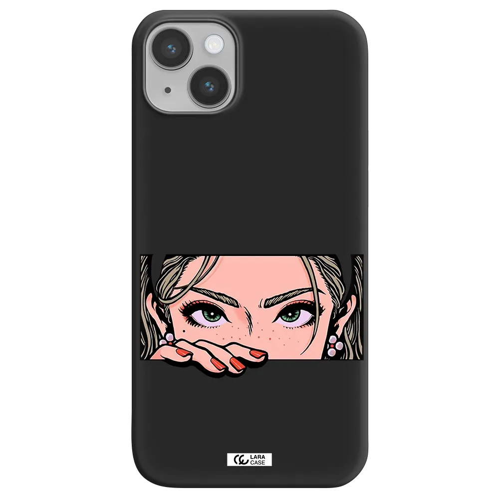 a cartoon of a woman's face Apple iPhone 14 plus Silicone black Case