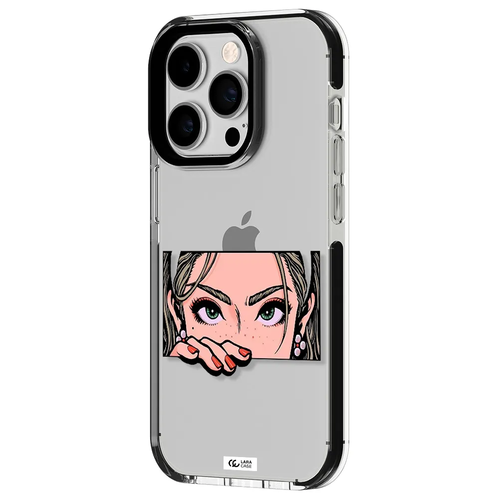 a cartoon of a woman's face Apple iPhone 14 pro impact black border Case