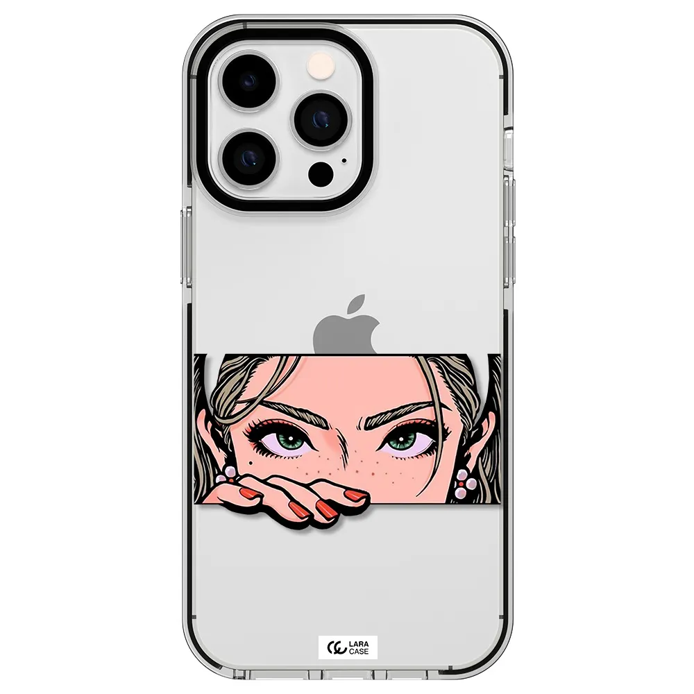 a cartoon of a woman's face Apple iPhone 14 pro max impact black border Case