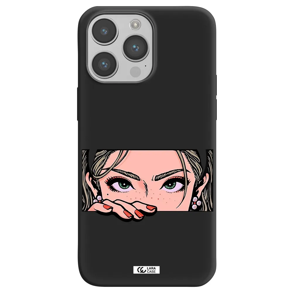 a cartoon of a woman's face Apple iPhone 14 pro max Silicone black Case