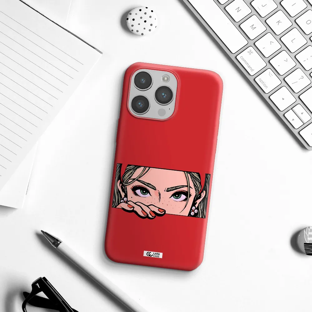 a cartoon of a woman's face Apple iPhone 14 pro max Silicone Imperial Red Case