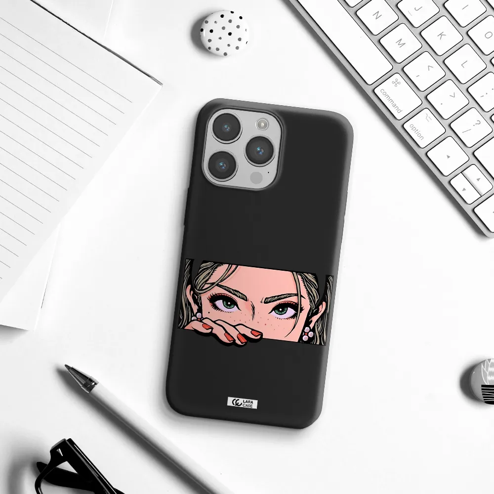 a cartoon of a woman's face Apple iPhone 14 pro Silicone black Case