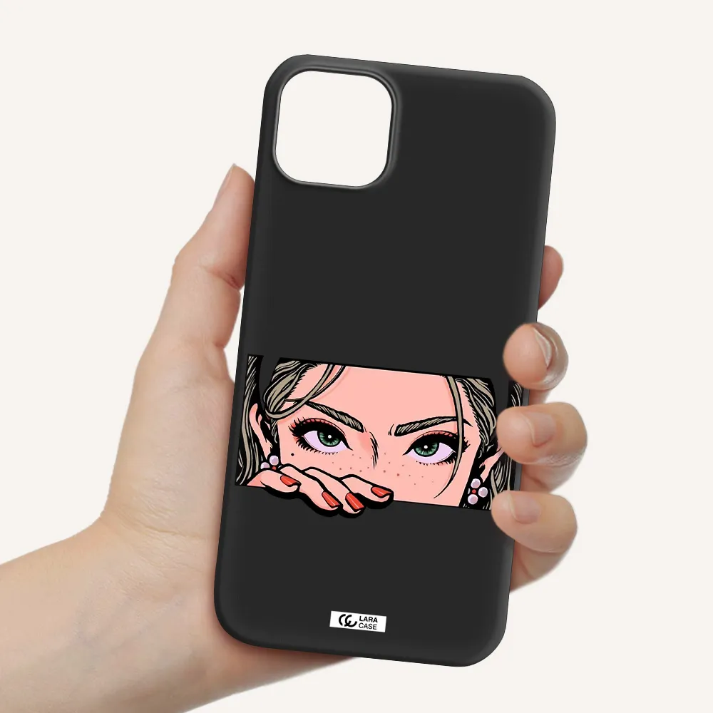 a cartoon of a woman's face Apple iPhone 14 Silicone black Case