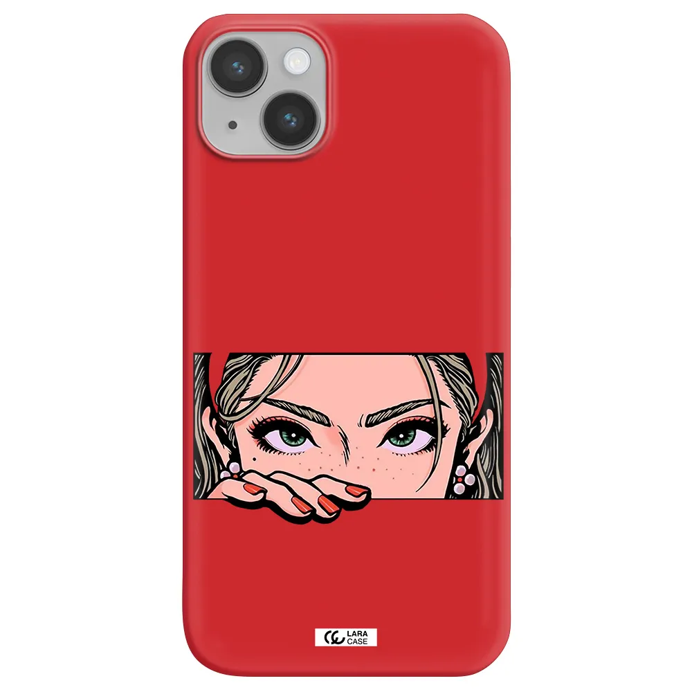 a cartoon of a woman's face Apple iPhone 14 Silicone Imperial Red Case