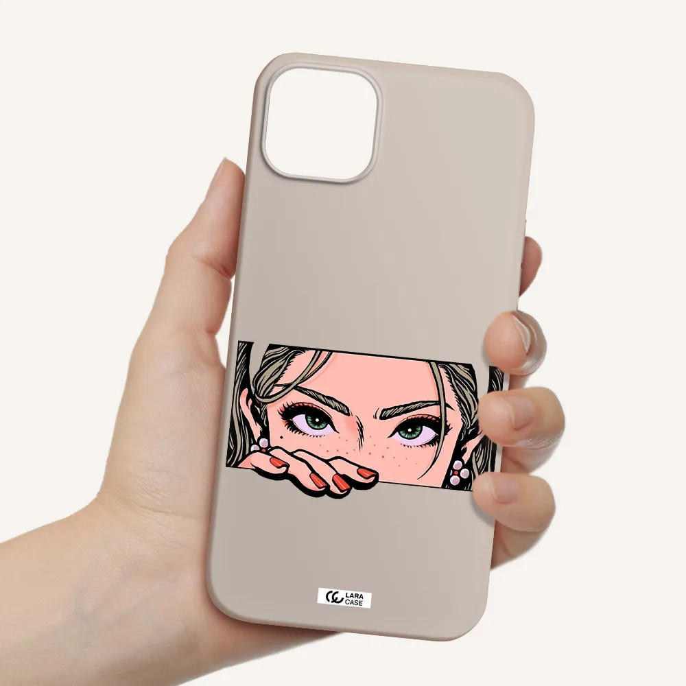 a cartoon of a woman's face Apple iPhone 14 Silicone Stone Case