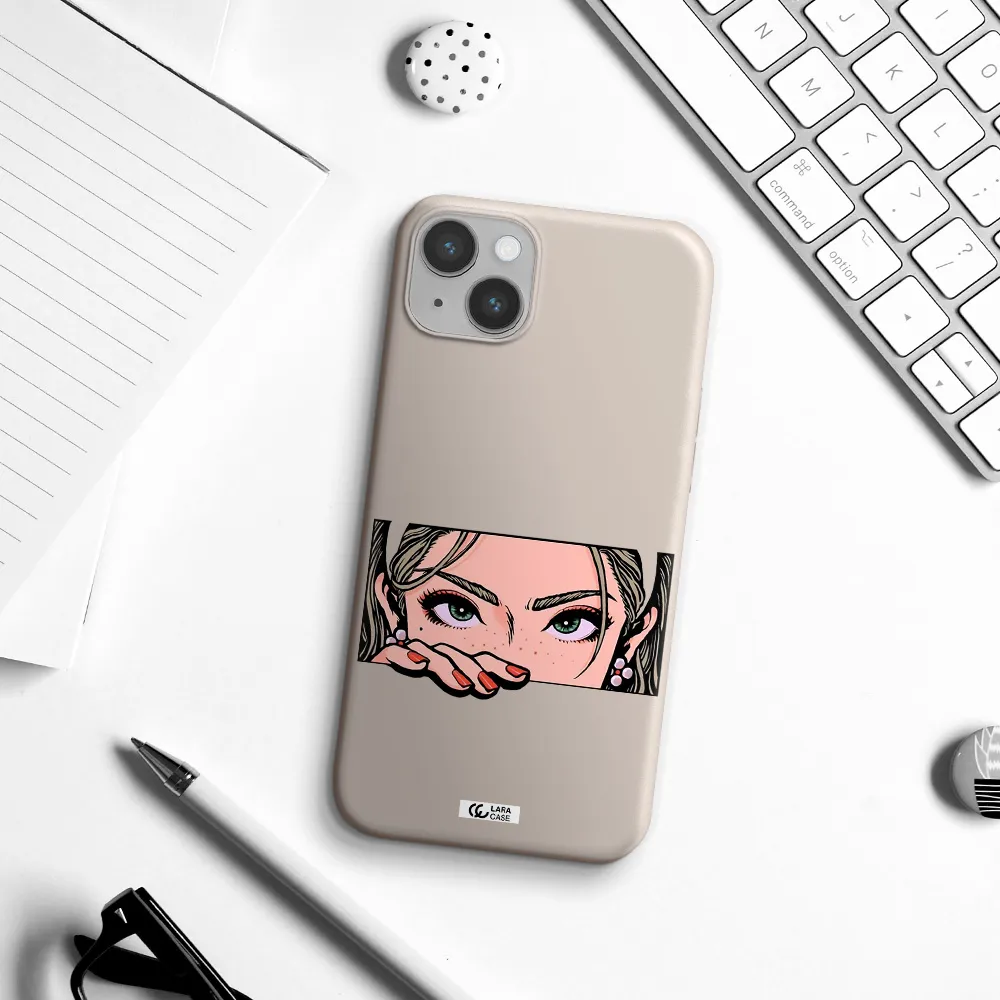 a cartoon of a woman's face Apple iPhone 14 Silicone Stone Case