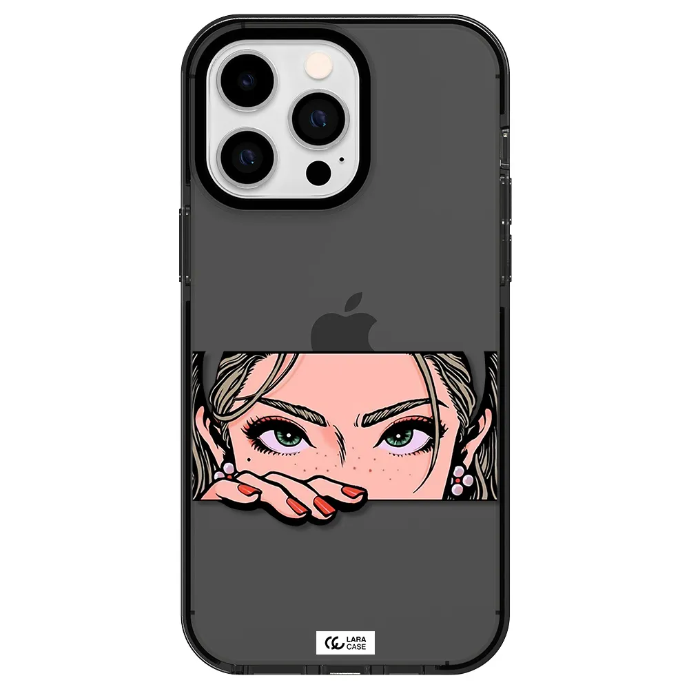 a cartoon of a woman's face Apple iPhone 15 Pro impact Smoke Black Case