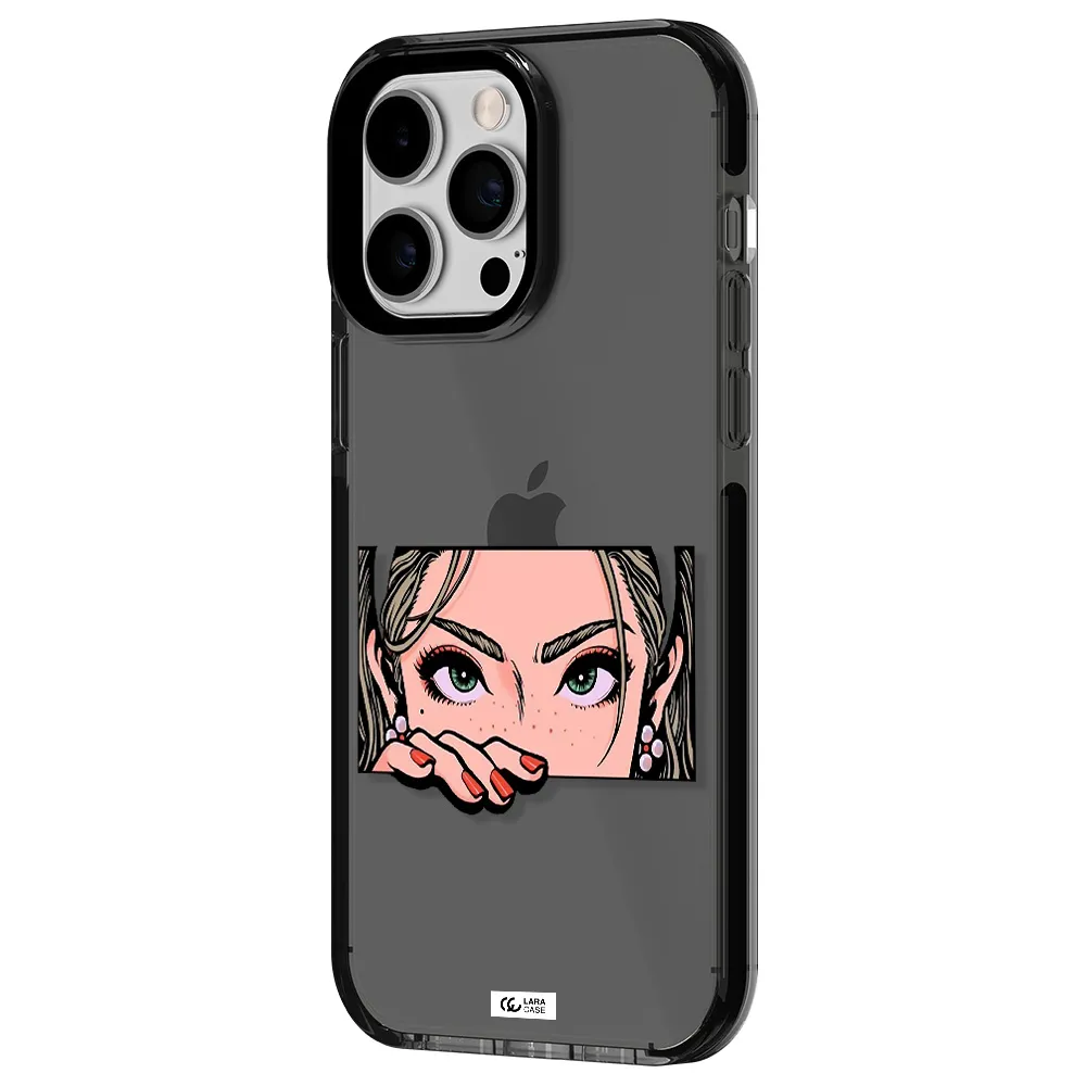 a cartoon of a woman's face Apple iPhone 15 Pro impact Smoke Black Case
