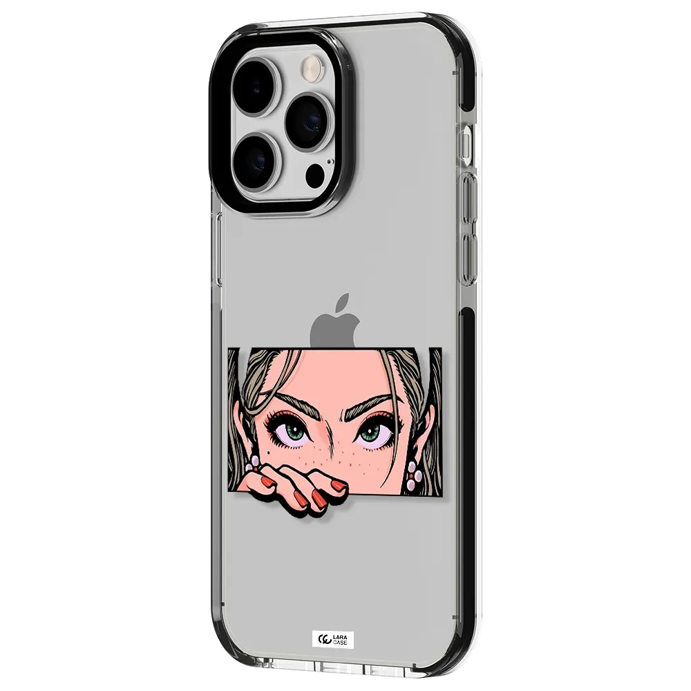a cartoon of a woman's face Apple iPhone 15 Pro Max impact black border Case