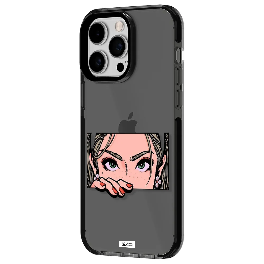 a cartoon of a woman's face Apple iPhone 15 Pro Max impact Smoke Black Case