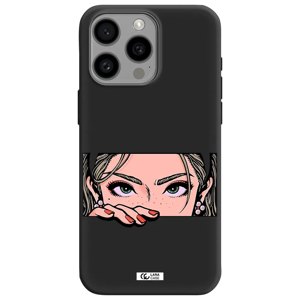 a cartoon of a woman's face Apple Iphone 15 Pro max Silicone black Case
