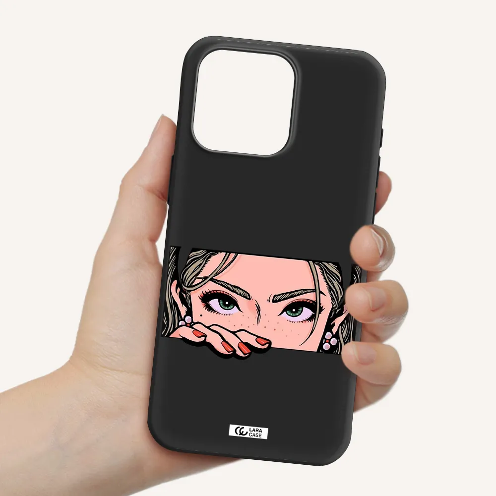 a cartoon of a woman's face Apple Iphone 15 Pro max Silicone black Case