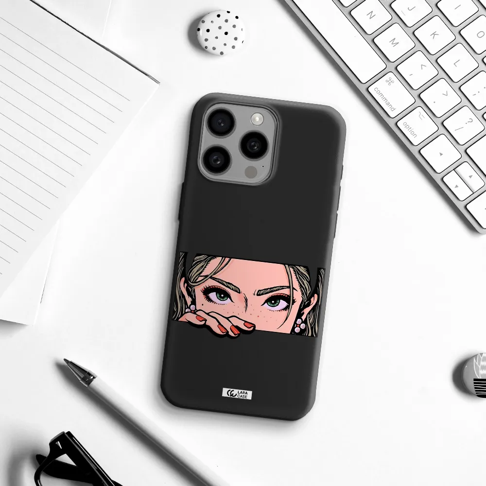 a cartoon of a woman's face Apple Iphone 15 Pro max Silicone black Case