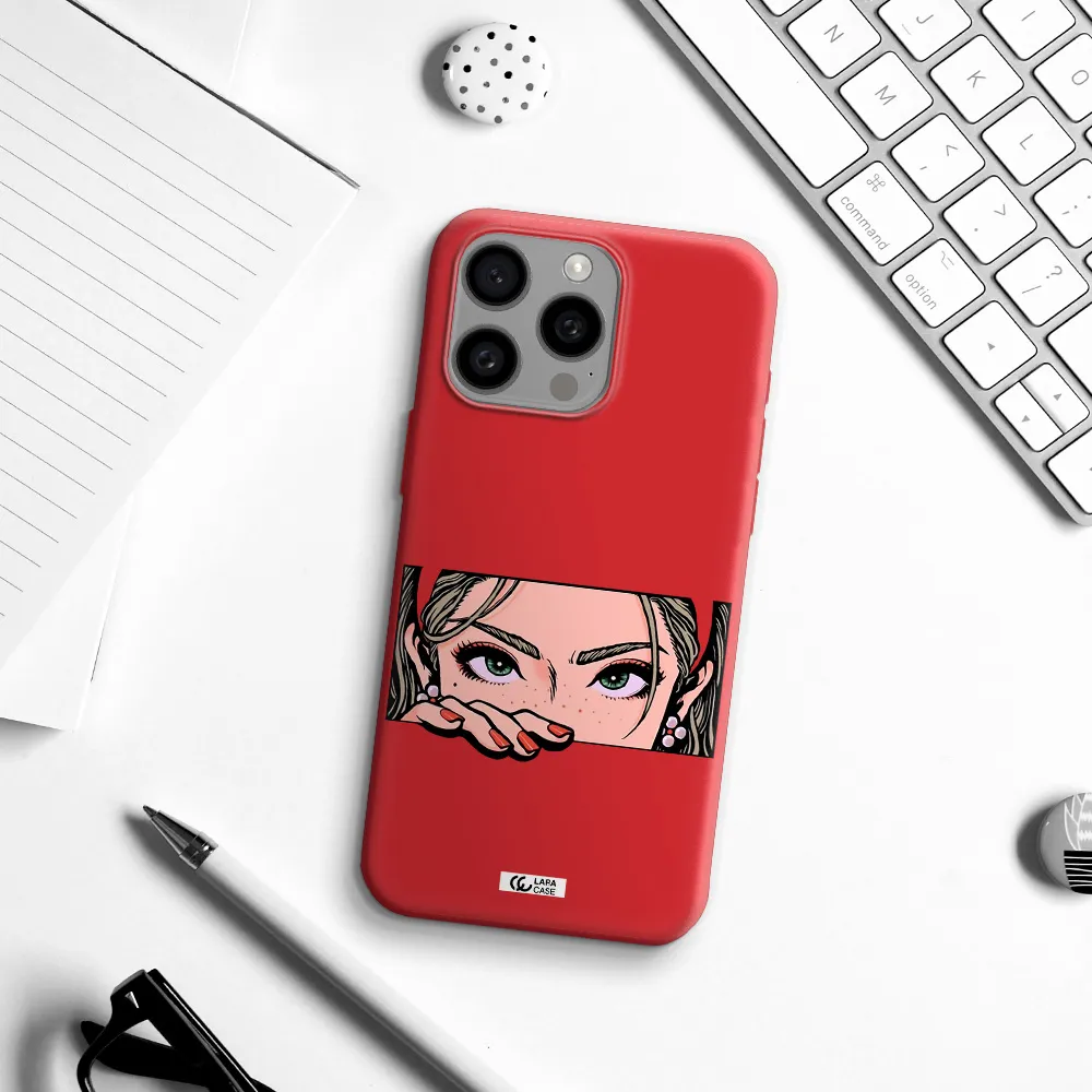 A Cartoon Of A Woman's Face Apple Iphone 15 Pro Max Silicone Imperial Red Case
