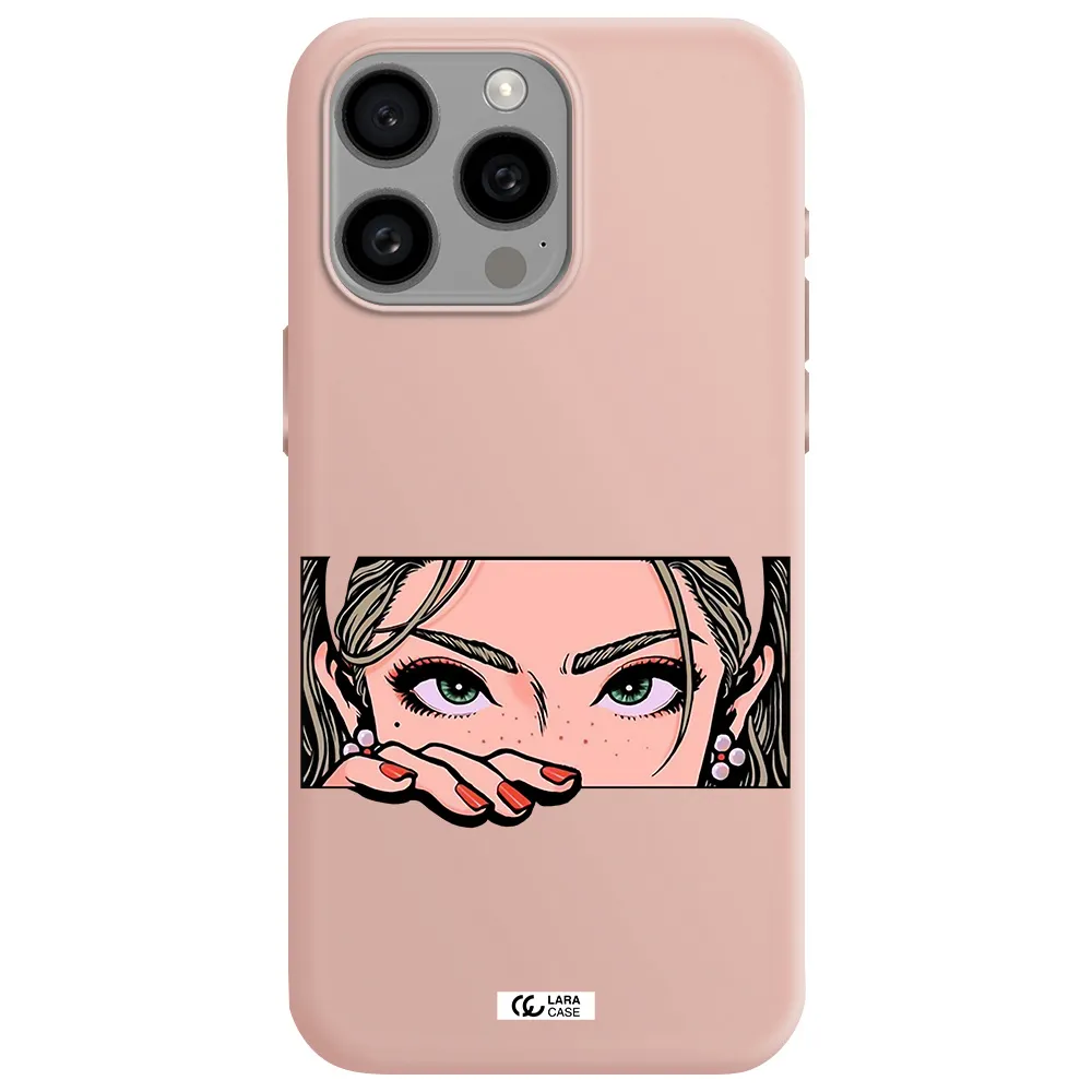 a cartoon of a woman's face Apple Iphone 15 Pro max Silicone pastel pink Case