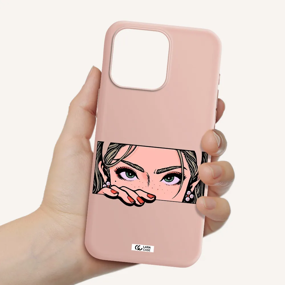 a cartoon of a woman's face Apple Iphone 15 Pro max Silicone pastel pink Case