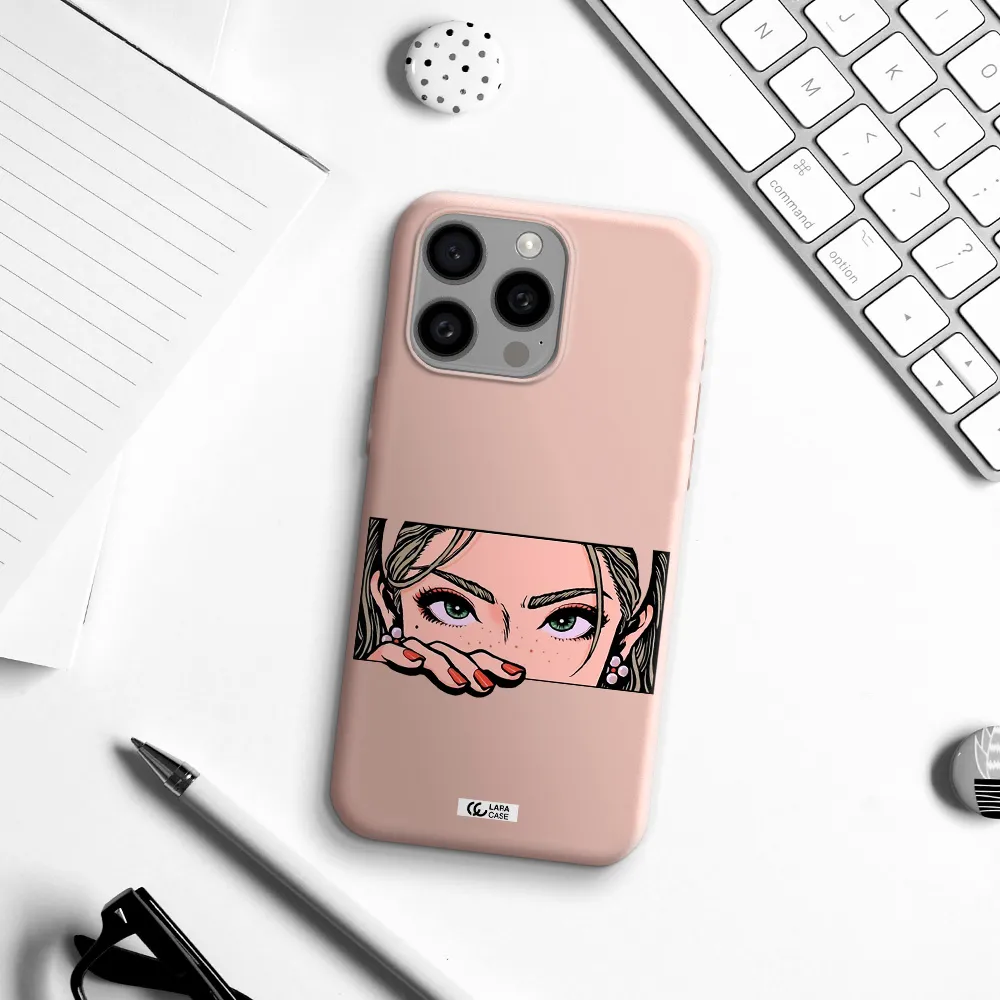 a cartoon of a woman's face Apple Iphone 15 Pro max Silicone pastel pink Case