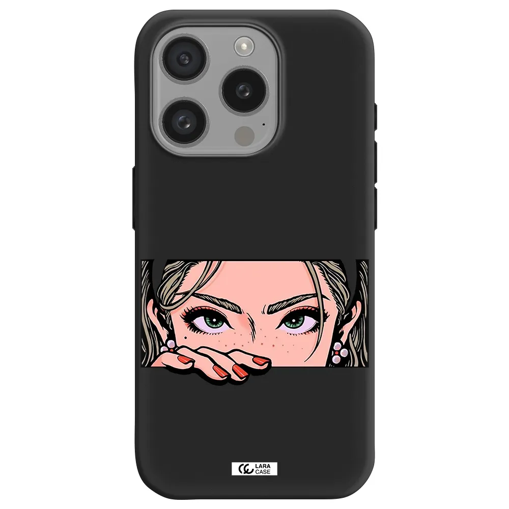 A Cartoon Of A Woman's Face Apple Iphone 15 Pro Silicone Black Case