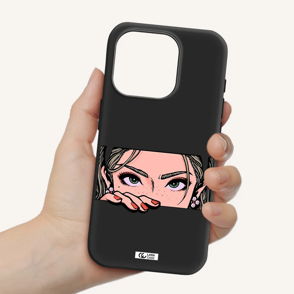 A Cartoon Of A Woman's Face Apple Iphone 15 Pro Silicone Black Case