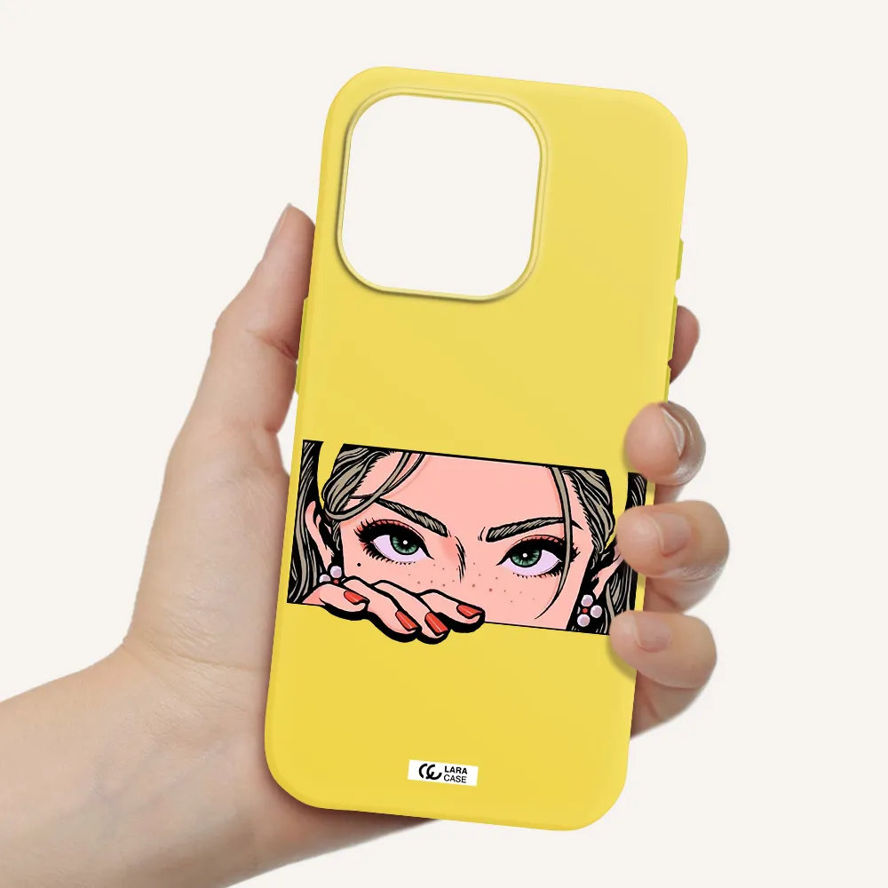 A Cartoon Of A Woman's Face Apple Iphone 15 Pro Silicone Canary Yellow Case