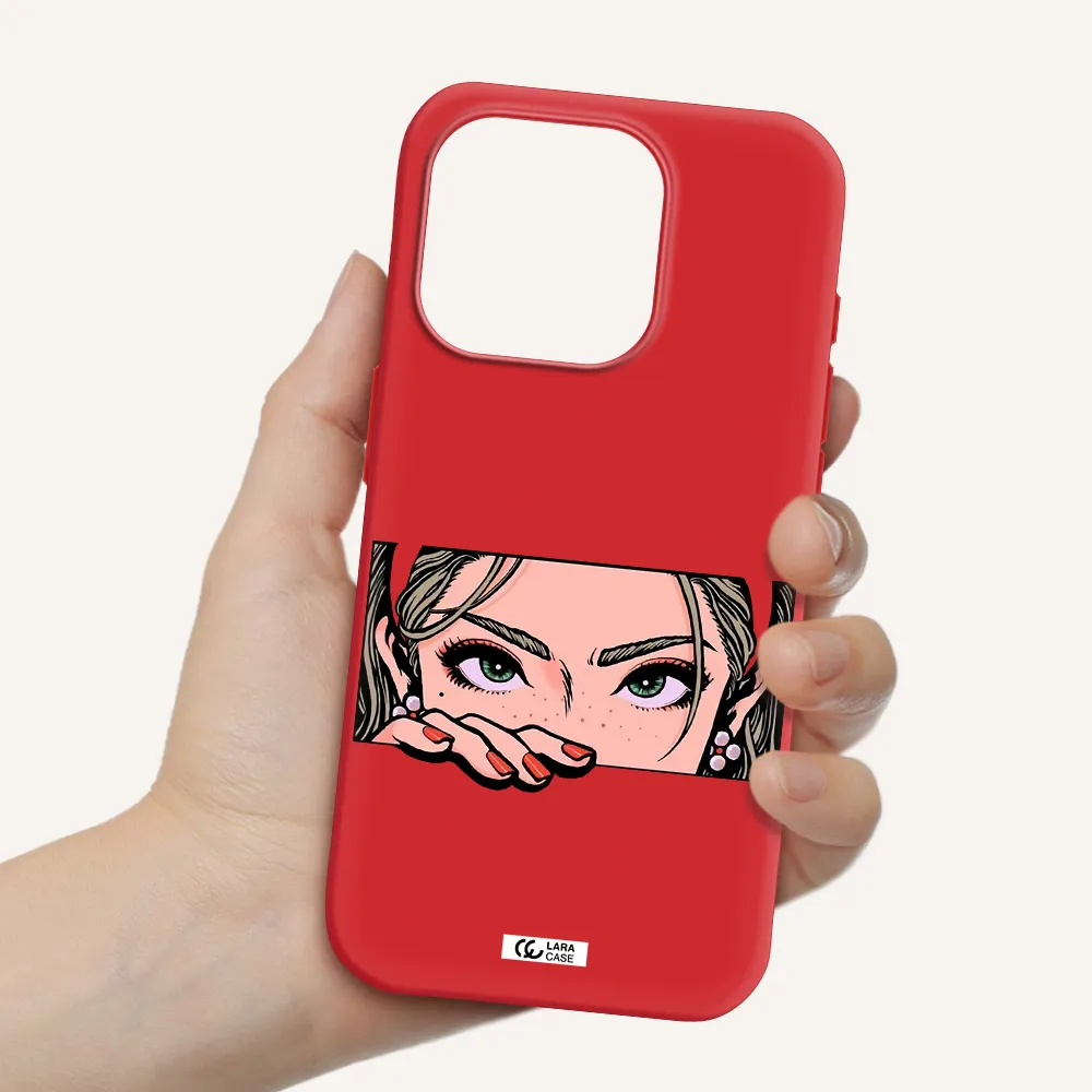 A Cartoon Of A Woman's Face Apple Iphone 15 Pro Silicone Imperial Red Case