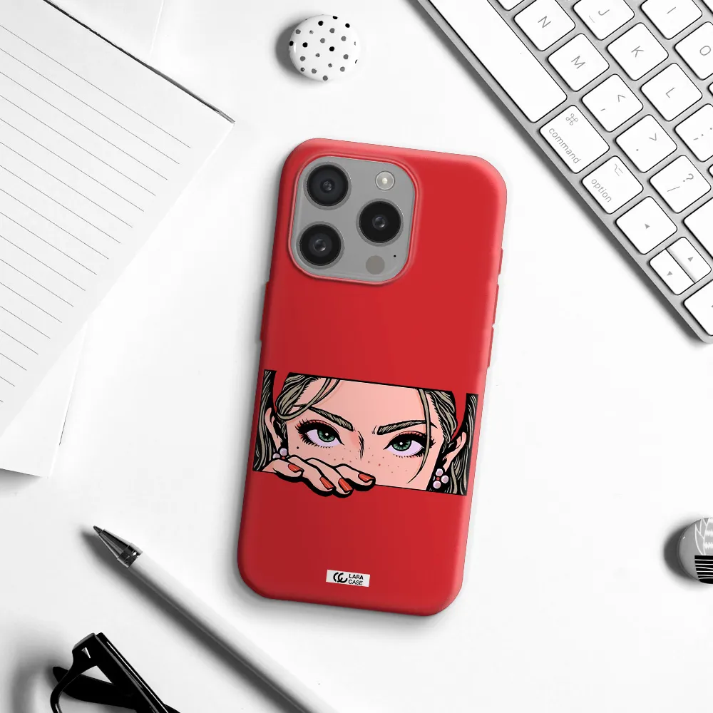 A Cartoon Of A Woman's Face Apple Iphone 15 Pro Silicone Imperial Red Case