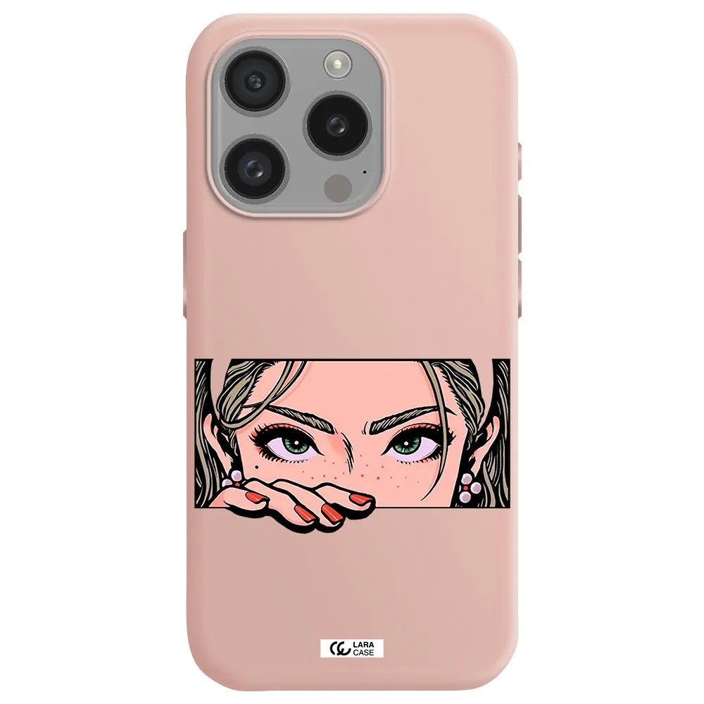 A Cartoon Of A Woman's Face Apple Iphone 15 Pro Silicone Pastel Pink Case
