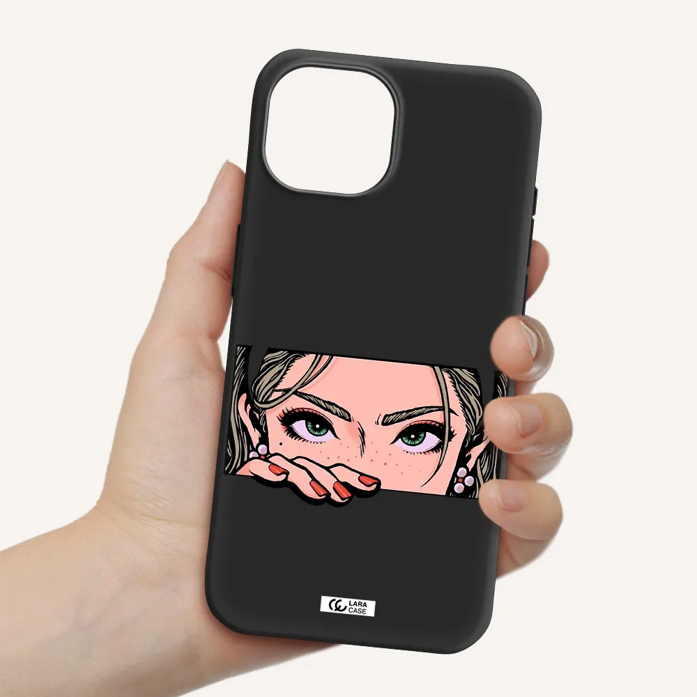 a cartoon of a woman's face Apple iPhone 15 Silicone black Case