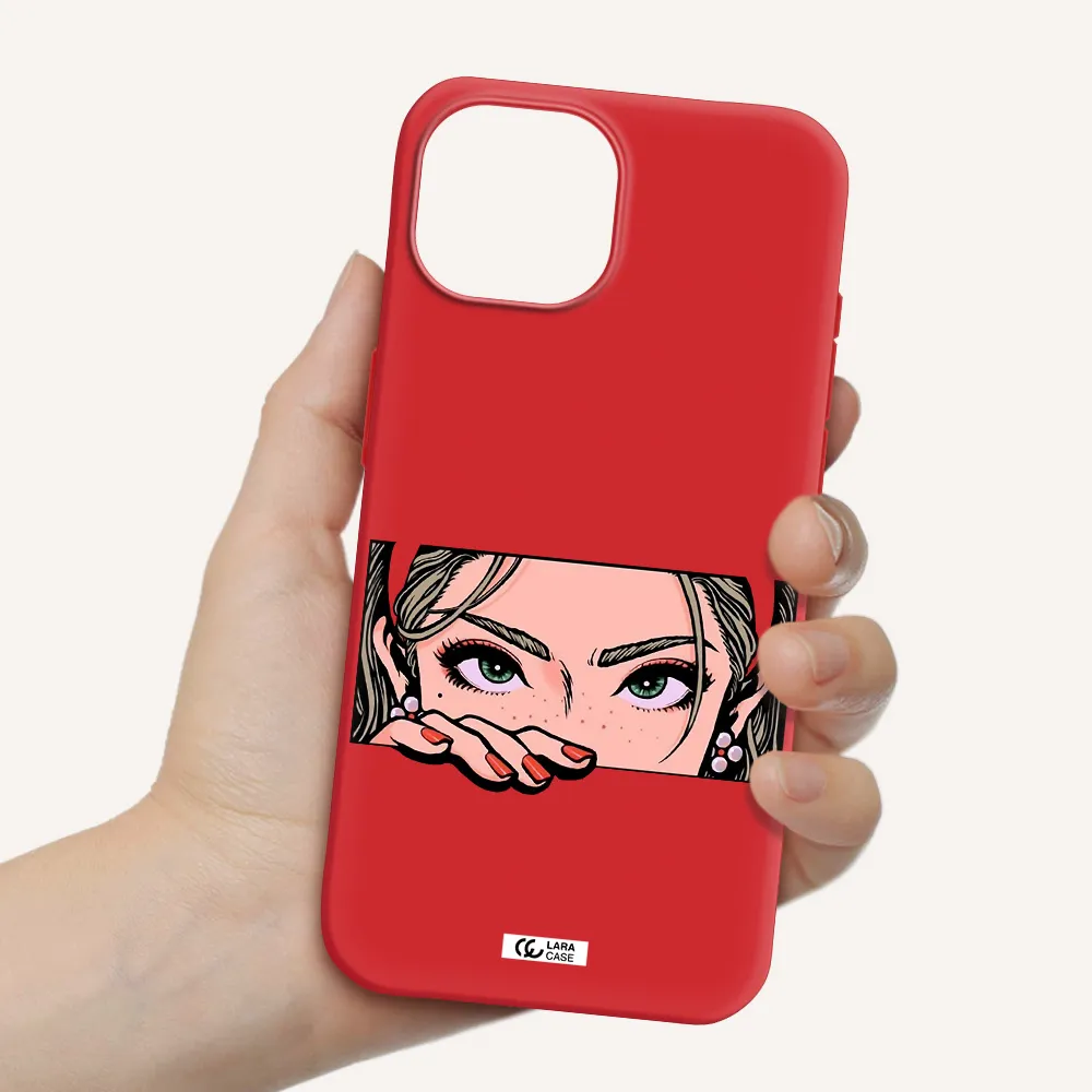A Cartoon Of A Woman's Face Apple Iphone 15 Silicone Imperial Red Case
