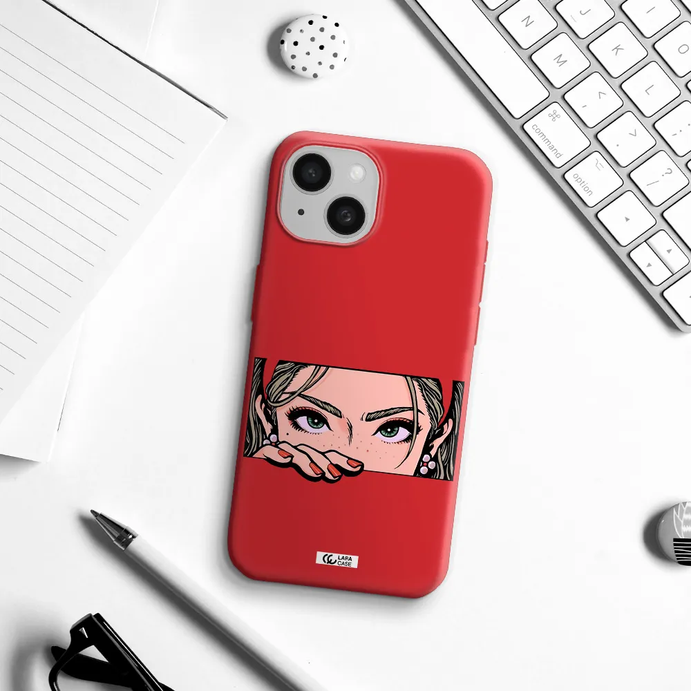 A Cartoon Of A Woman's Face Apple Iphone 15 Silicone Imperial Red Case