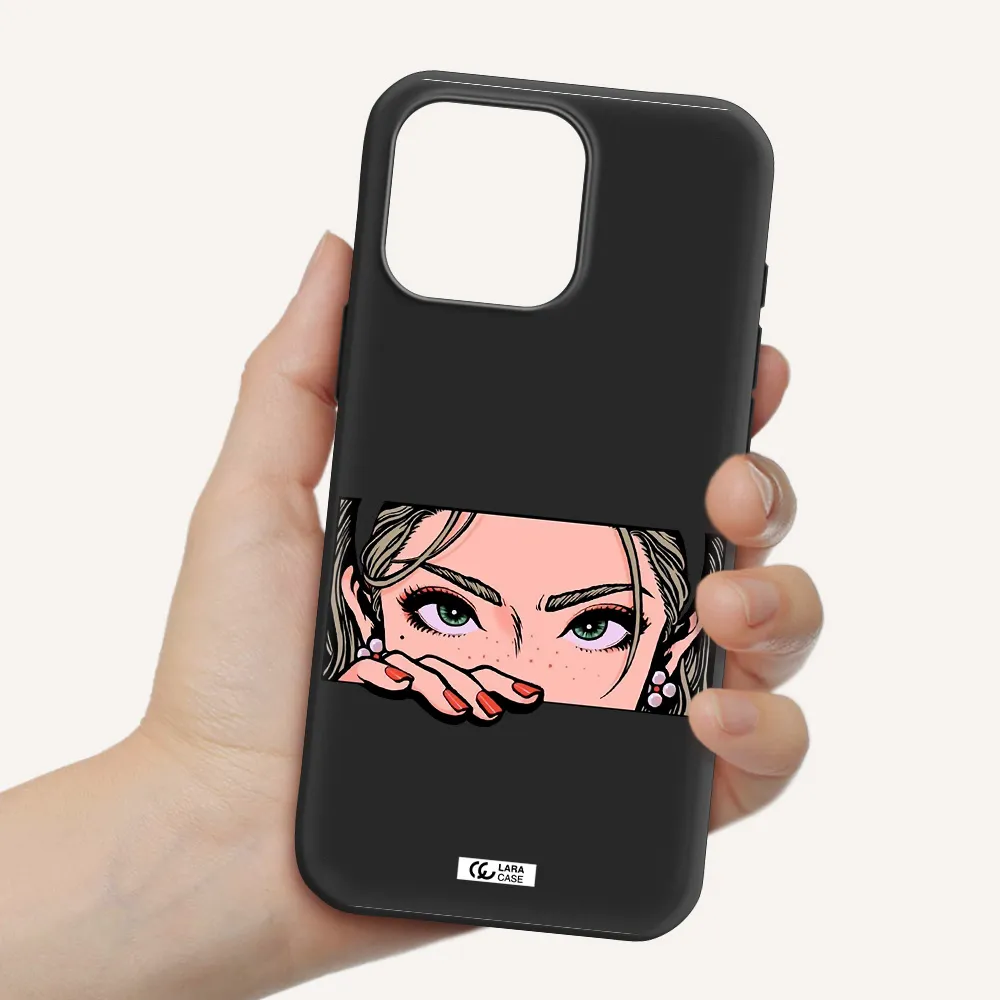 A Cartoon Of A Woman's Face Apple Iphone 16 Pro Max Silicone Black Case