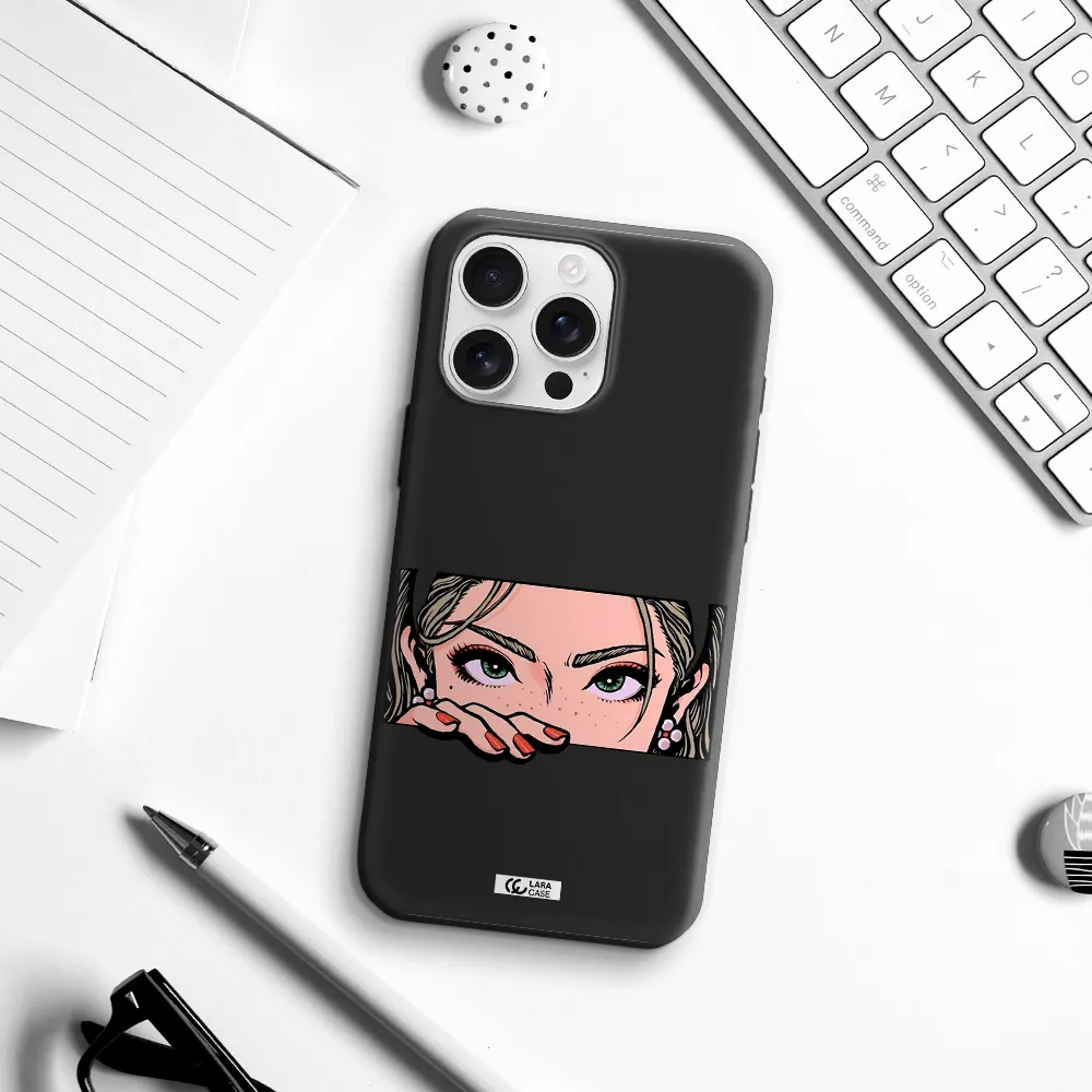 A Cartoon Of A Woman's Face Apple Iphone 16 Pro Max Silicone Black Case