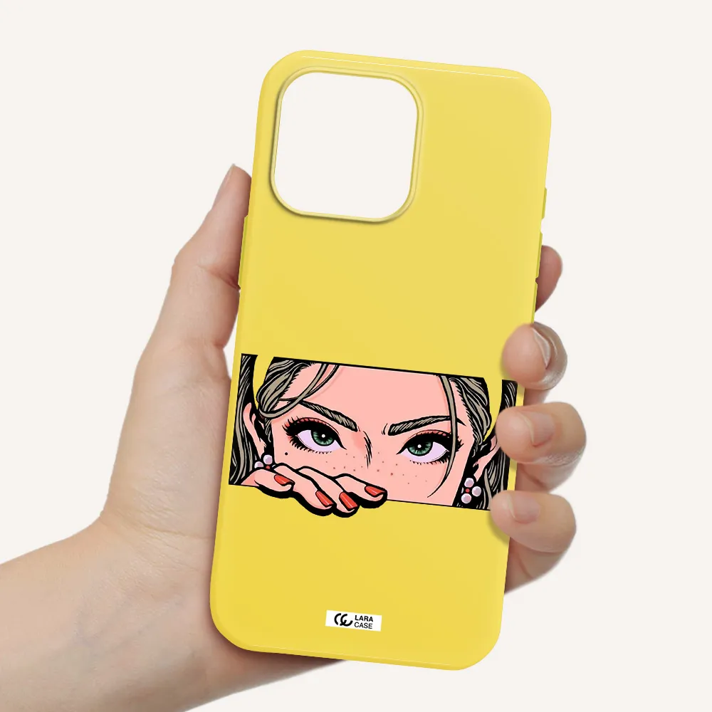 A Cartoon Of A Woman's Face Apple Iphone 16 Pro Max Silicone Canary Yellow Case