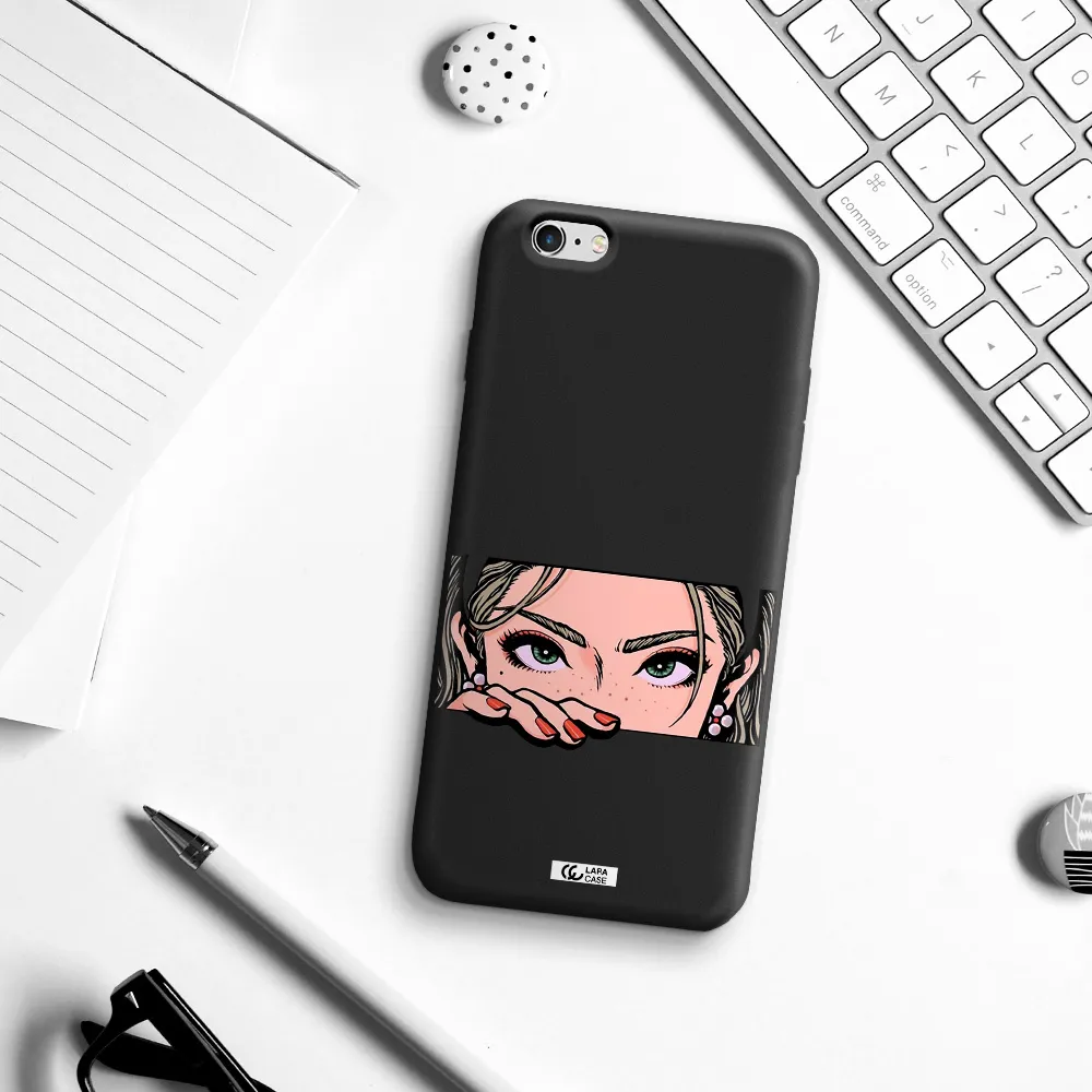 a cartoon of a woman's face Apple iPhone 6 plus Silicone black Case