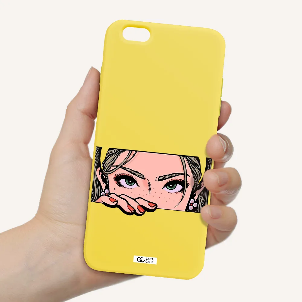 a cartoon of a woman's face Apple iPhone 6 plus Silicone canary yellow Case