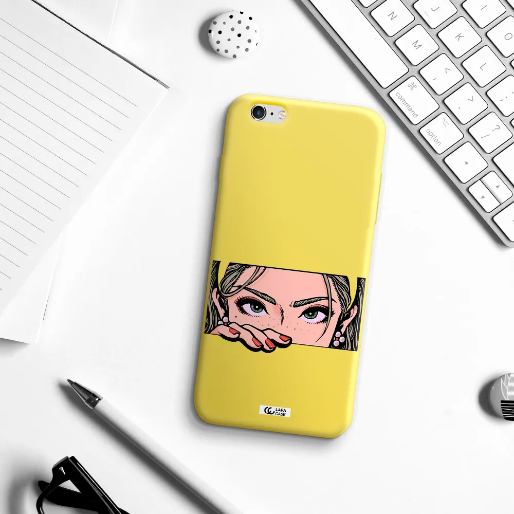 a cartoon of a woman's face Apple iPhone 6 plus Silicone canary yellow Case