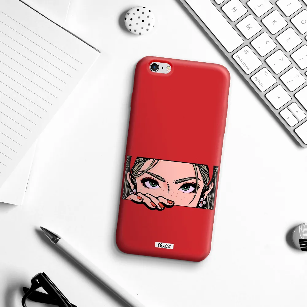 a cartoon of a woman's face Apple iPhone 6 plus Silicone Imperial Red Case