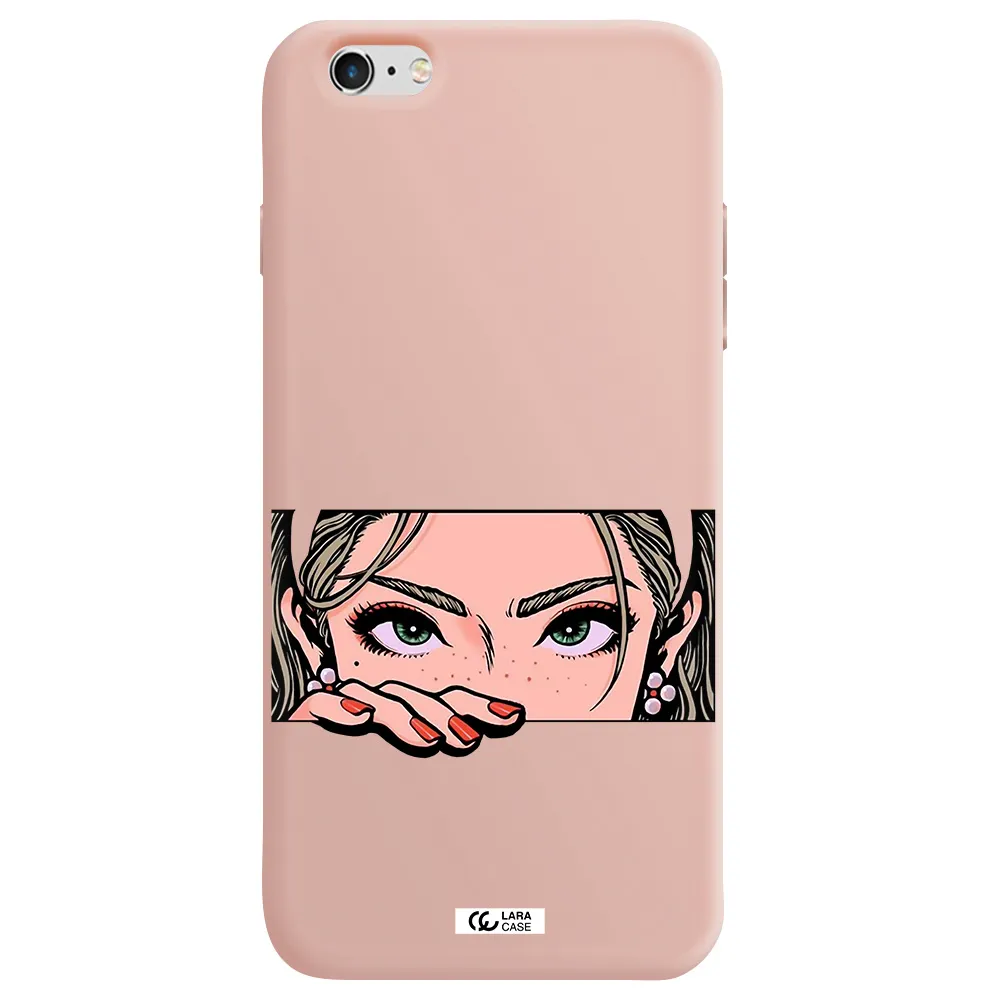 a cartoon of a woman's face Apple iPhone 6 plus Silicone pastel pink Case