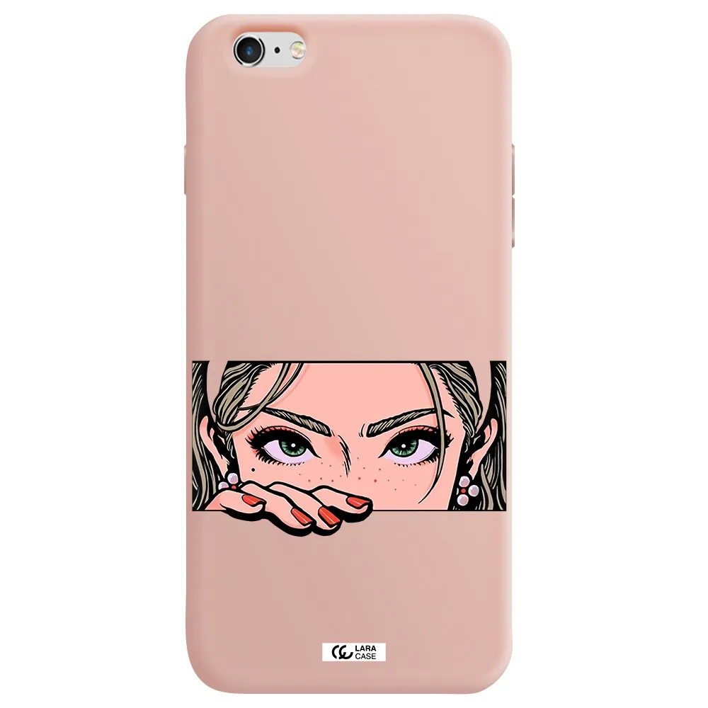 a cartoon of a woman's face Apple iPhone 6 s plus Silicone pastel pink Case