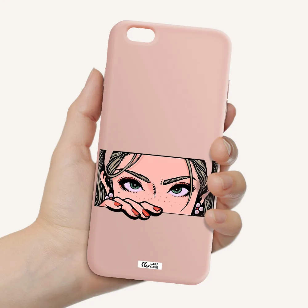 a cartoon of a woman's face Apple iPhone 6 s plus Silicone pastel pink Case