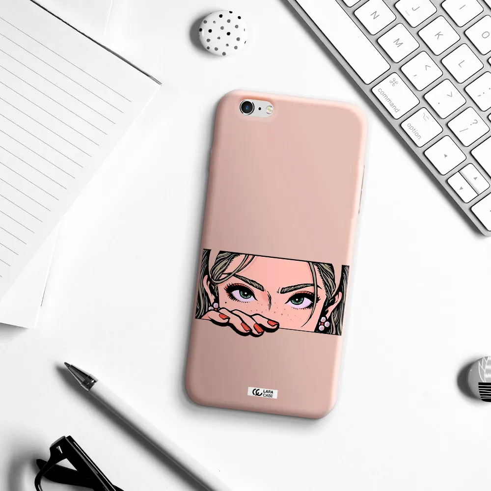 a cartoon of a woman's face Apple iPhone 6 s plus Silicone pastel pink Case