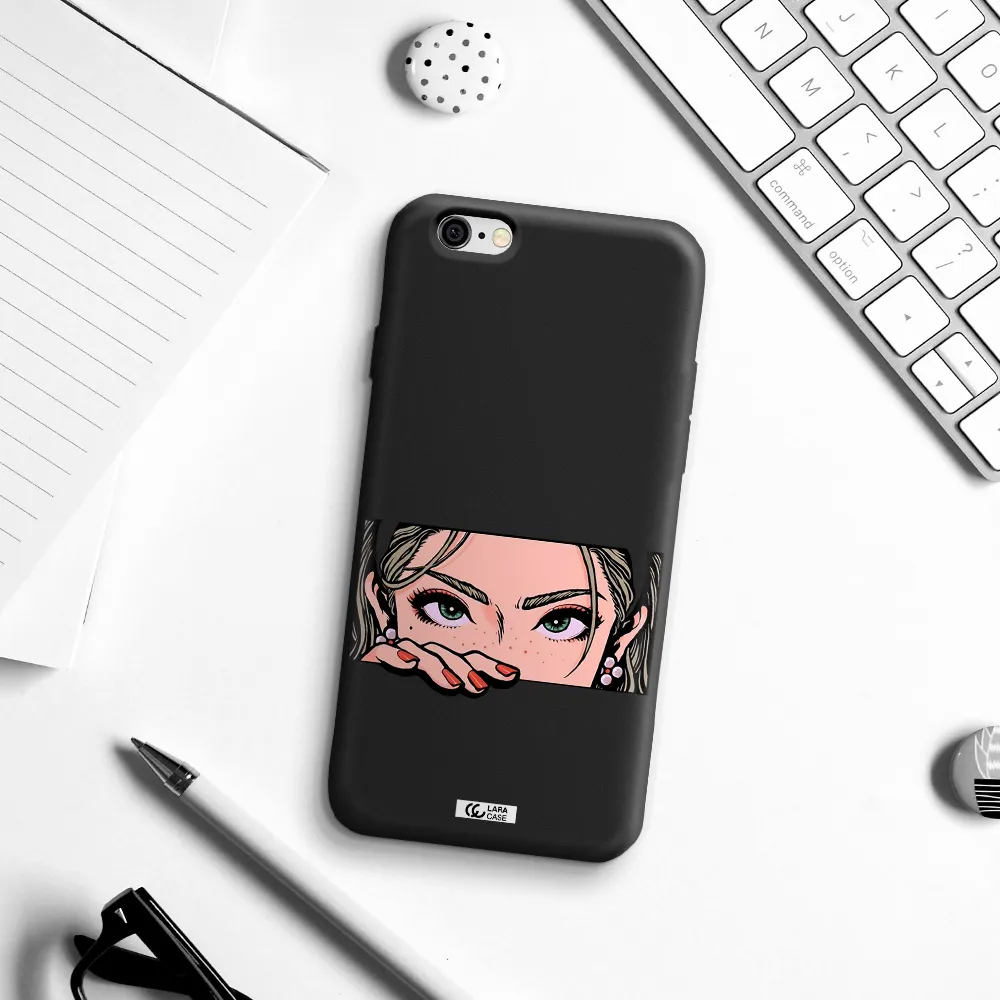 a cartoon of a woman's face Apple iPhone 6 Silicone black Case