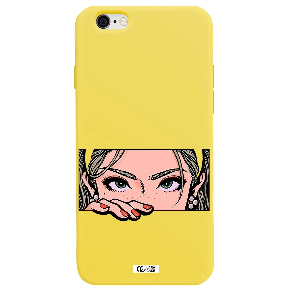 a cartoon of a woman's face Apple iPhone 6 Silicone canary yellow Case