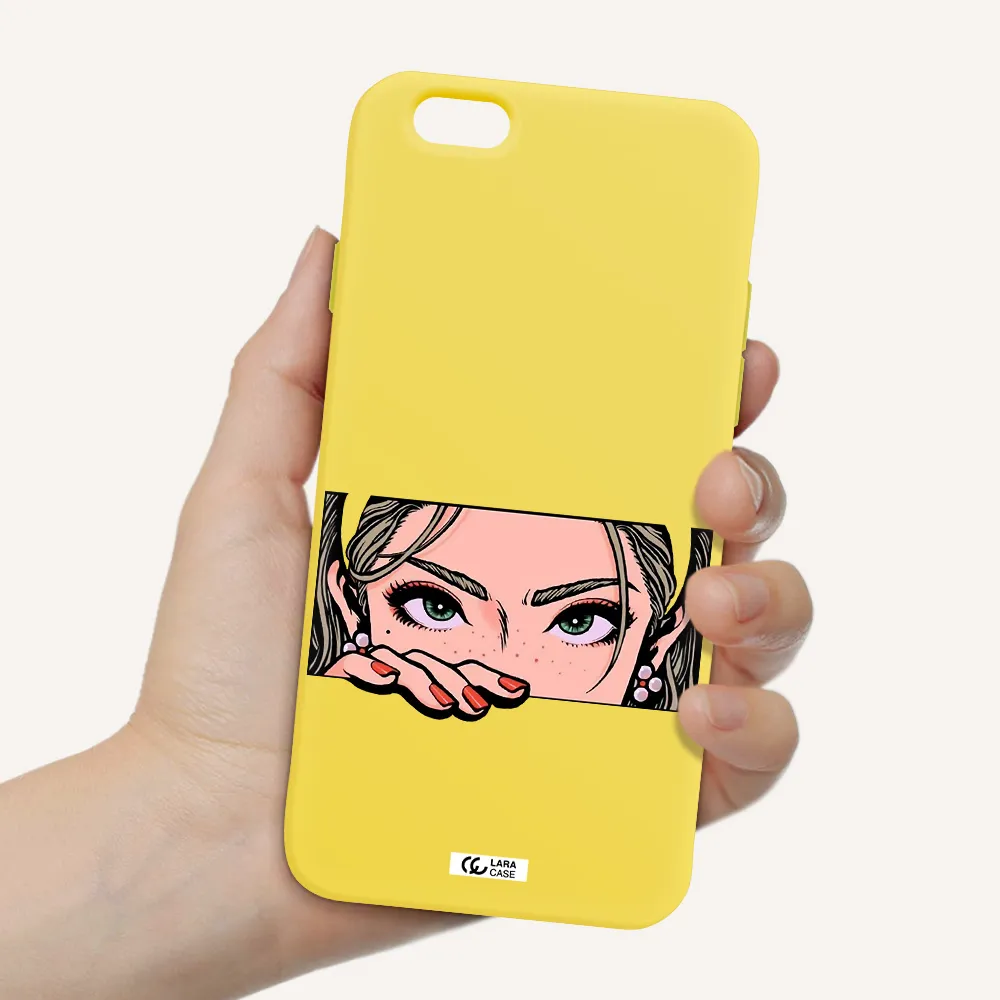 a cartoon of a woman's face Apple iPhone 6 Silicone canary yellow Case