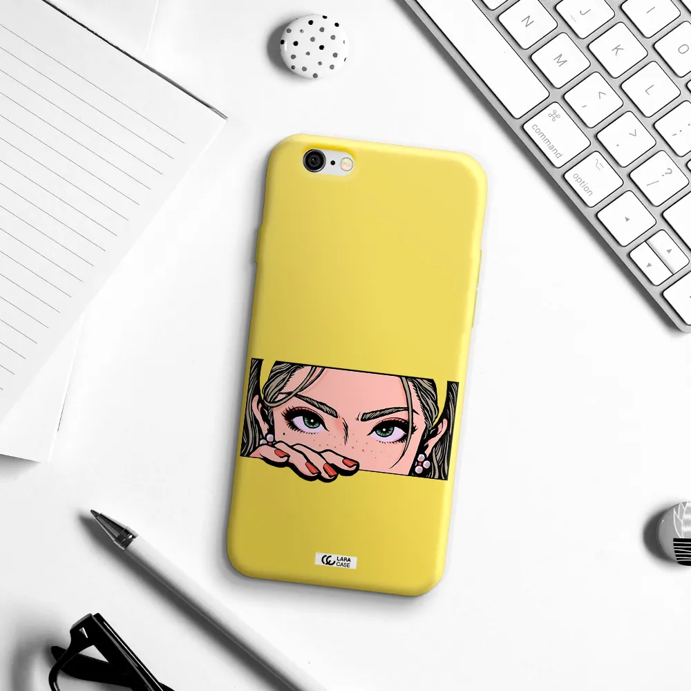 a cartoon of a woman's face Apple iPhone 6 Silicone canary yellow Case