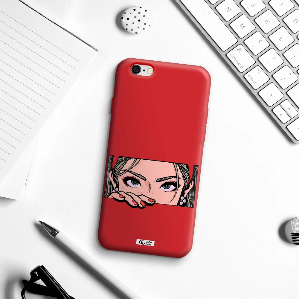 a cartoon of a woman's face Apple iPhone 6 Silicone Imperial Red Case