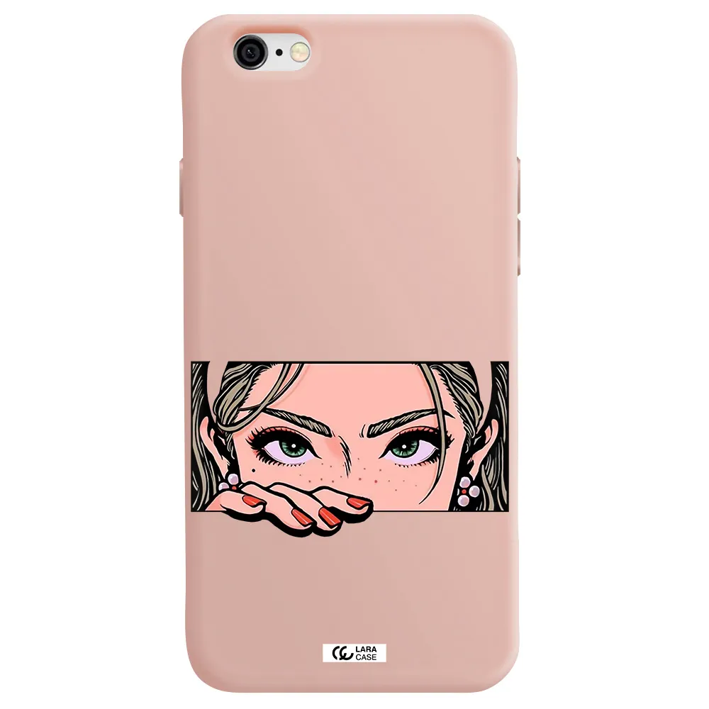 a cartoon of a woman's face Apple iPhone 6 Silicone pastel pink Case