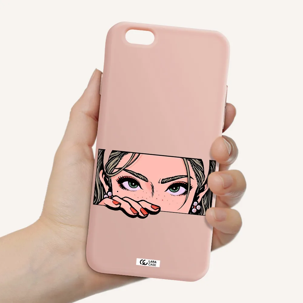 a cartoon of a woman's face Apple iPhone 6 Silicone pastel pink Case